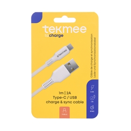 Tekmee Hvid USB-C kabel 1m flad