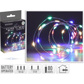 LED Wire Lyskæde 80 LED 3,95 m, Multi Farvet