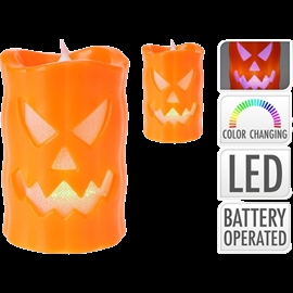 Halloween LED Græskar Bloklys med Farveskift 9 cm, Orange