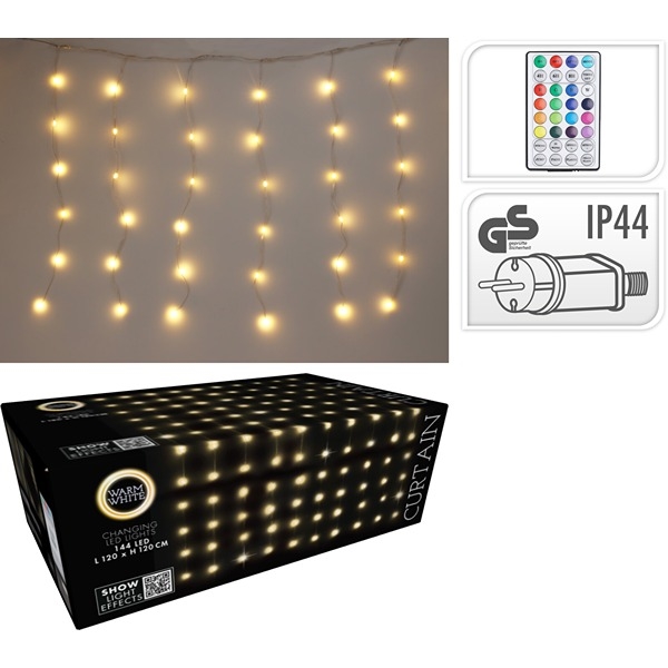 LED Lysgardin 120 x 120 cm 144 LED, Varm Hvid 