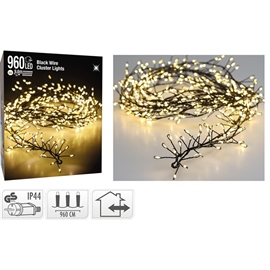 LED Micro Cluster Black Wire Lyskæde 9,6 m 960 LED, Varm Hvid 