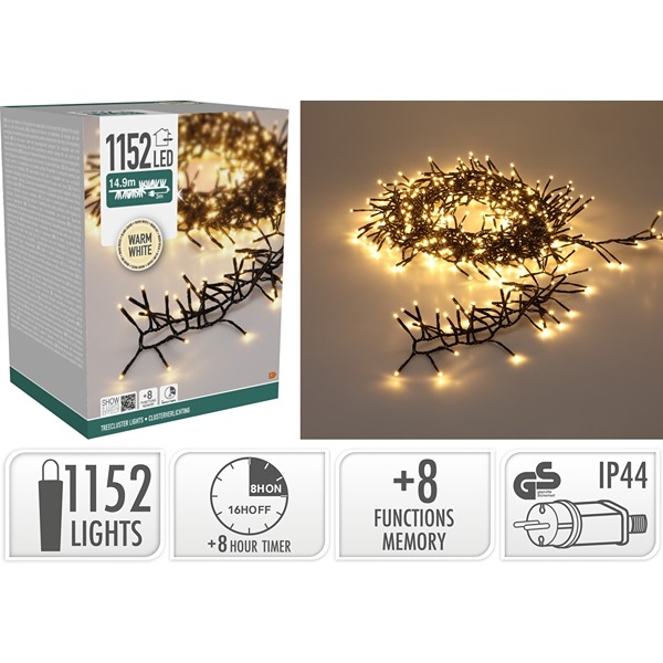 LED Treecluster Lyskæde 1152 LED, Varm Hvid 14,9 m 